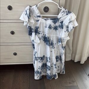 Blue and White Ruffle Sleeve Women's dress
